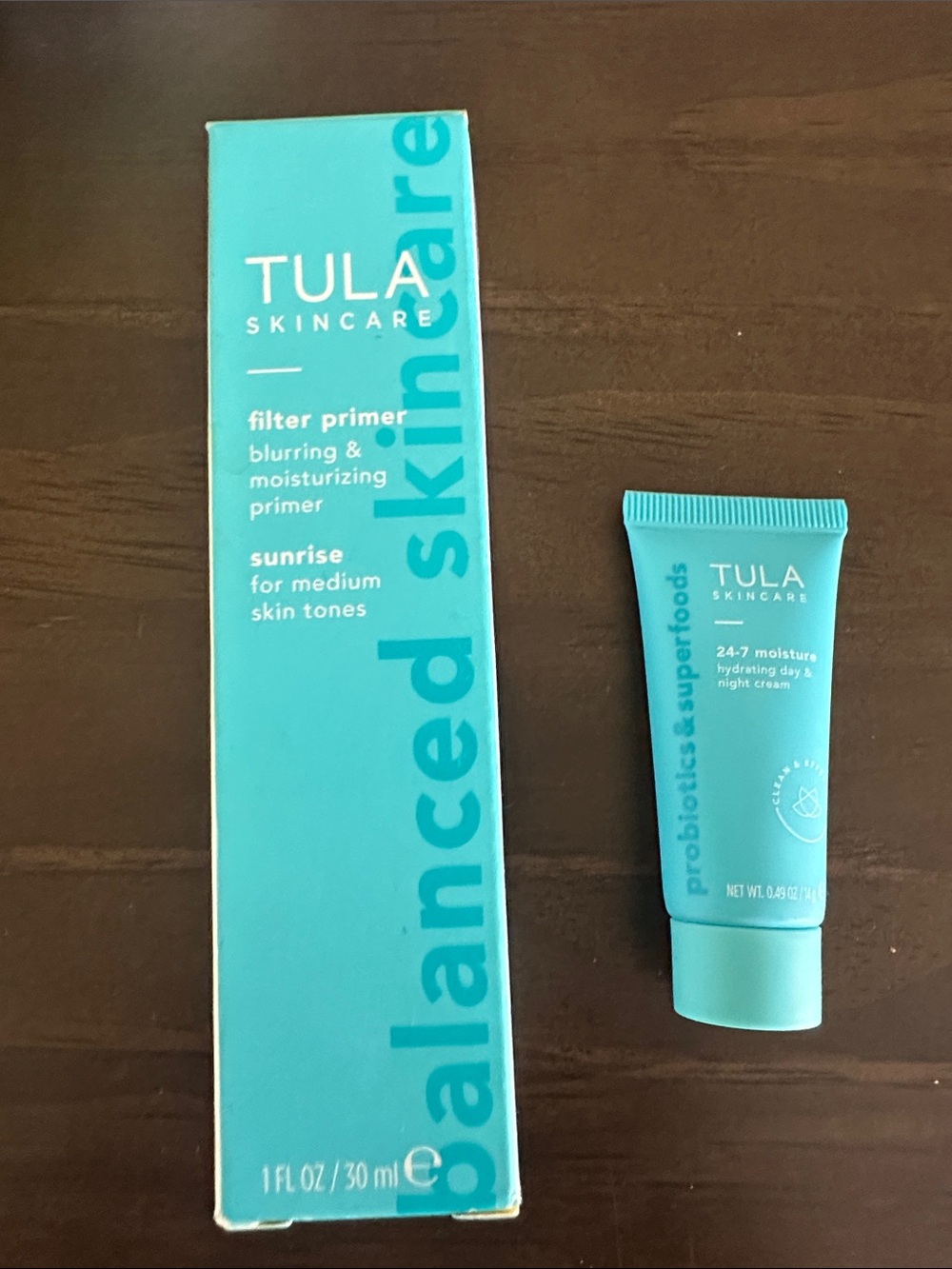 Tula Skincare Filter Primer in Sunrise & mini moisture day and night cream. New!